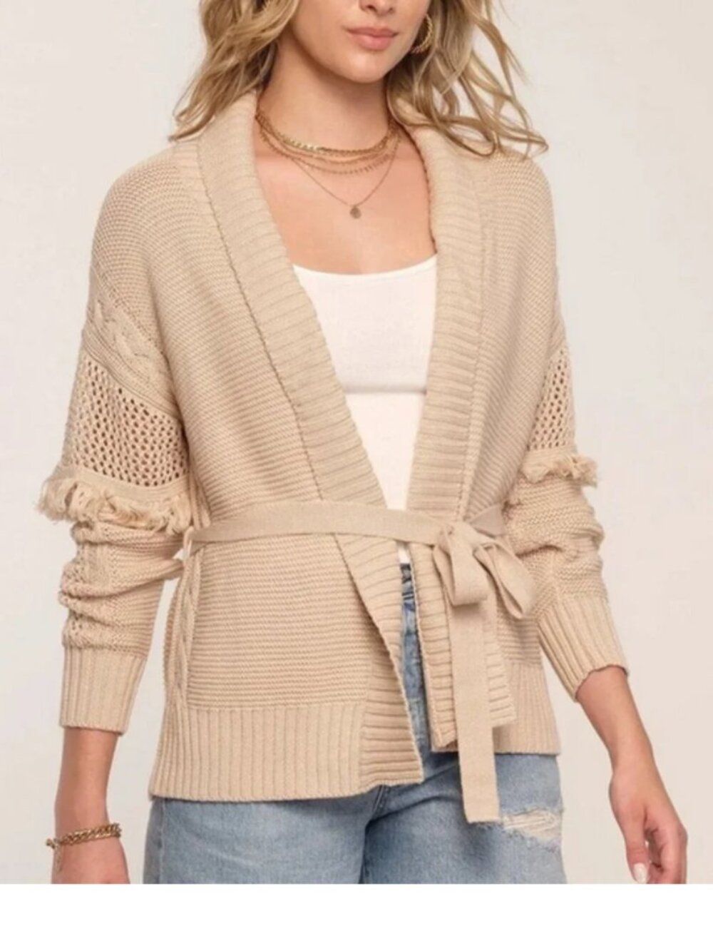 Heartloom Azura Sweater Cardigan Coat Prairie Western Boho Cable Knit Ivory